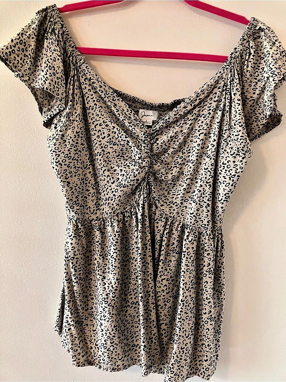 Animal Print Short Sleeve Blouse in Brown & Black